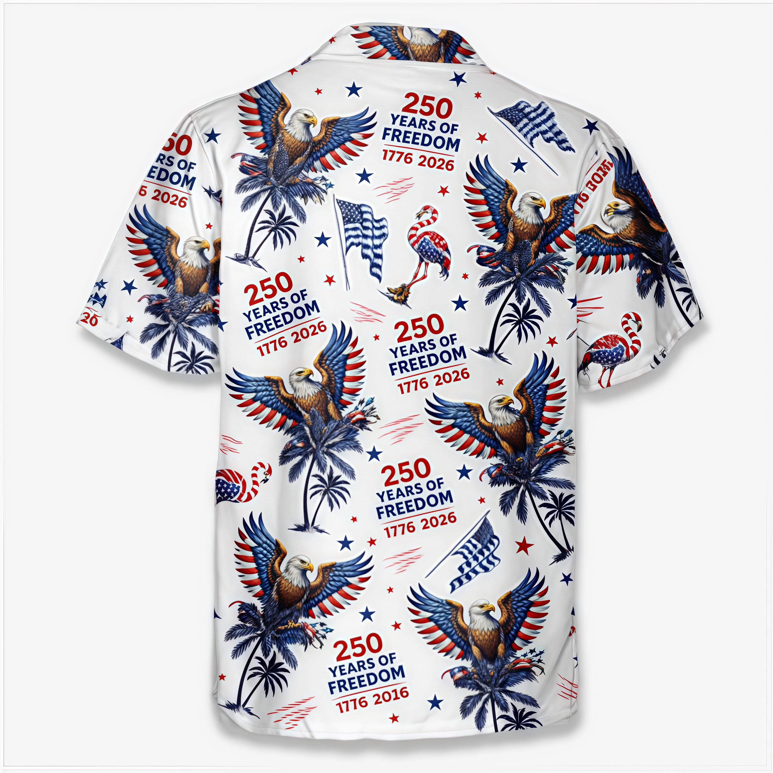 1776‑2026 250 Years of Freedom Eagle Flamingo Palm Tree Aloha Shirt