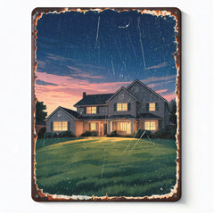 Custom Twilight Starry Sky Suburban House Metal Tin Sign