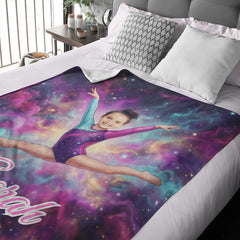 Personalized Gymnast Blanket with Child’s Face & Name, Custom Photo Throw Dance Gift for Girls.