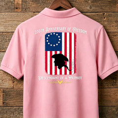 Custom Descendant of a Patriot Polo Shirt, 250th Anniversary of Freedom 1776 Men's Back Print Tee