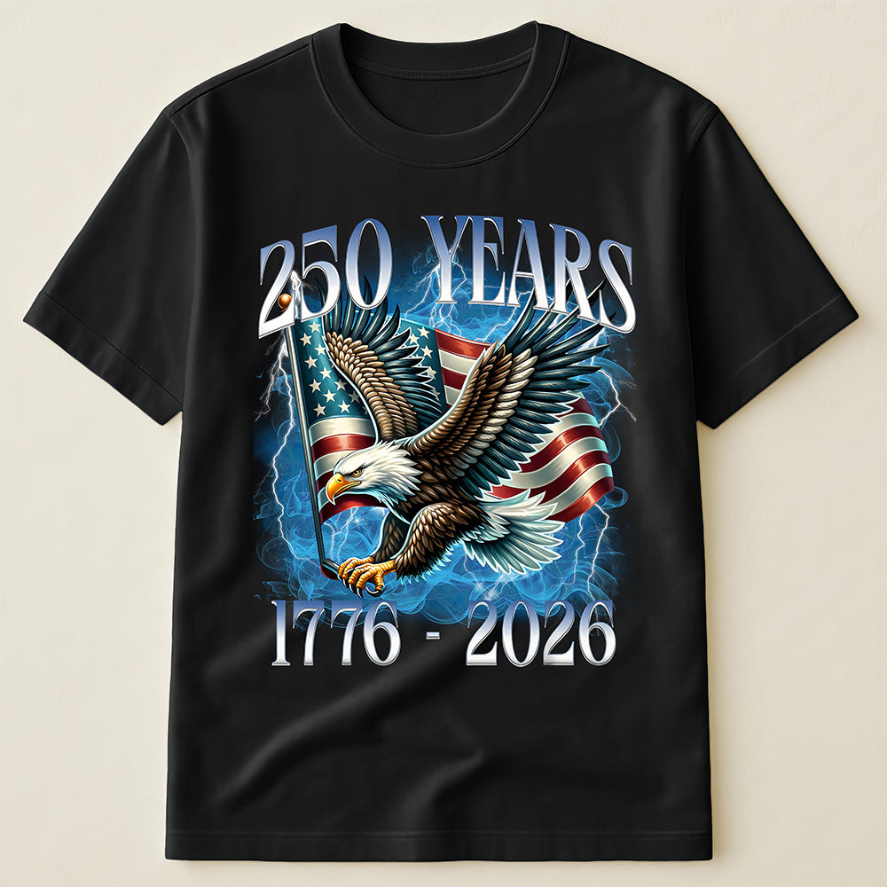 1776-2026 USA 250th Anniversary T-Shirt, Patriotic Eagle & American Flag with Lightning Design
