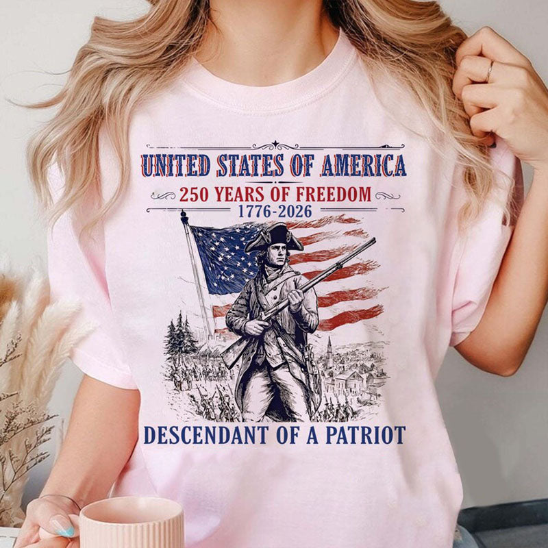 Custom Descendant of a Patriot Shirt, Personalized Revolutionary War Ancestry Tee, 1776-2026 USA 250th Anniversary, Genealogy Heritage Gift