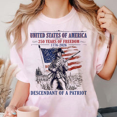Custom Descendant of a Patriot Shirt, Personalized Revolutionary War Ancestry Tee, 1776-2026 USA 250th Anniversary, Genealogy Heritage Gift