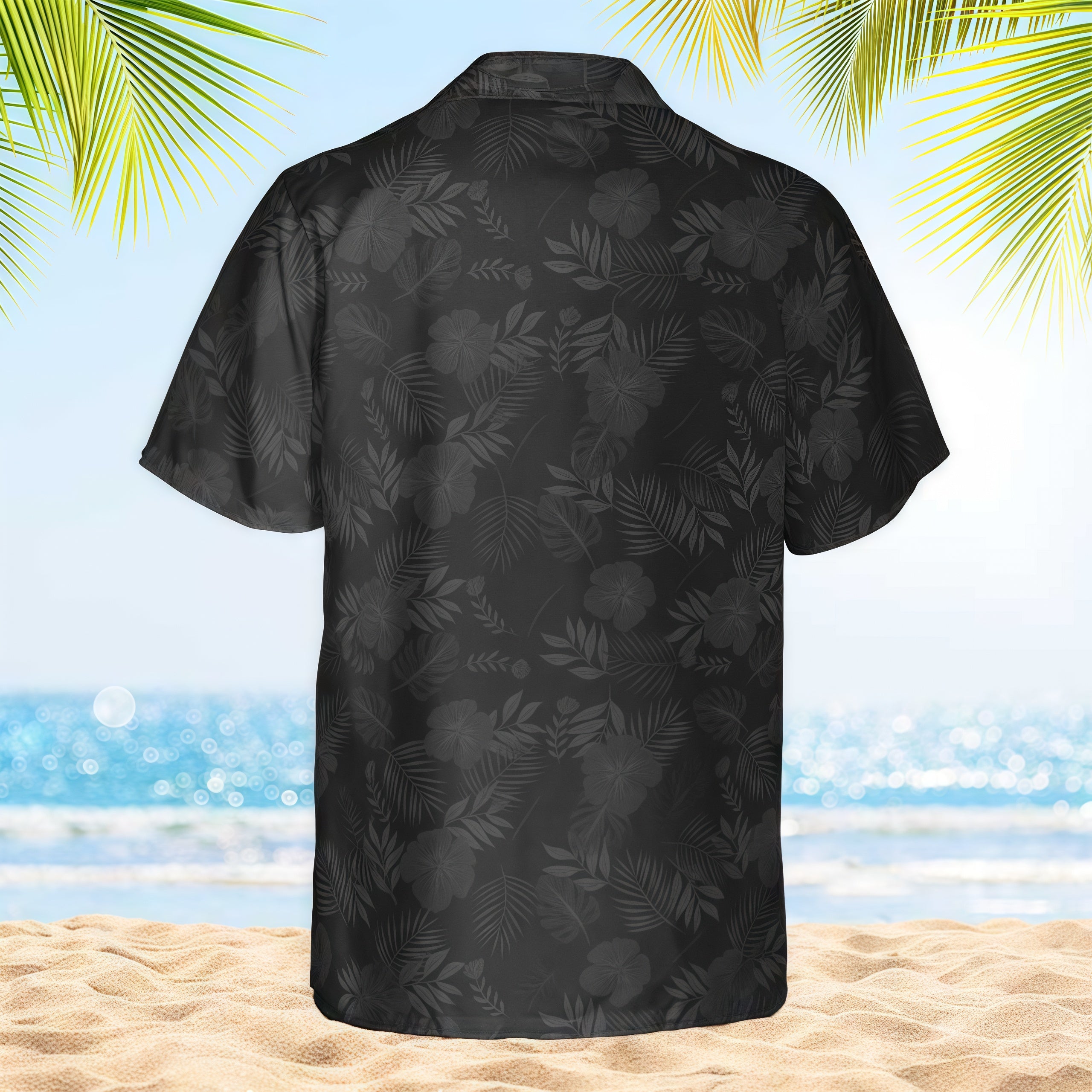 Vintage Distressed USA Flag Black Tropical Leaf Aloha Shirt