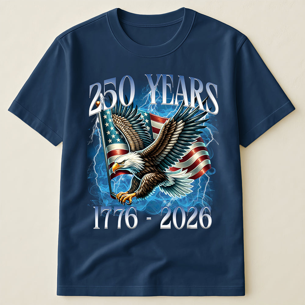 1776-2026 USA 250th Anniversary T-Shirt, Patriotic Eagle & American Flag with Lightning Design
