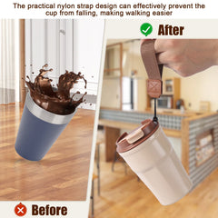 350ml Double Wall Vacuum Insulated Coffee Cup - BPA-Free Leakproof Lid & Strap, Reusable Thermal Mug for Hot/Cold Beverages, Neutral Beige