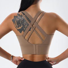 Crisscross Back High Support Sports Bra - Adjustable Hook-and-Eye Back Workout Crop Top