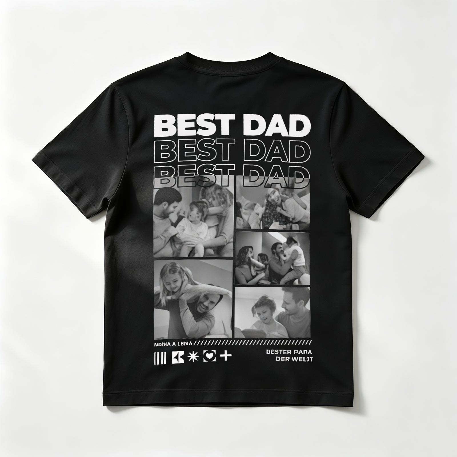 Custom "BEST DAD" T-Shirt – Personalized B&W 4-Photo Collage Tee – Unique DIY Minimalist Black & White Father's Day Gift for Dads