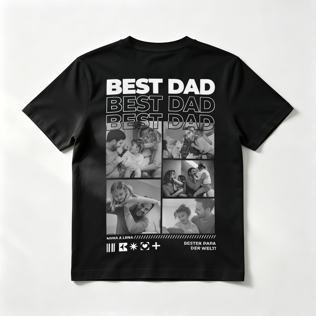Custom "BEST DAD" T-Shirt – Personalized B&W 4-Photo Collage Tee – Unique DIY Minimalist Black & White Father's Day Gift for Dads