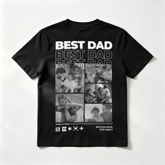 Custom "BEST DAD" T-Shirt – Personalized B&W 4-Photo Collage Tee – Unique DIY Minimalist Black & White Father's Day Gift for Dads