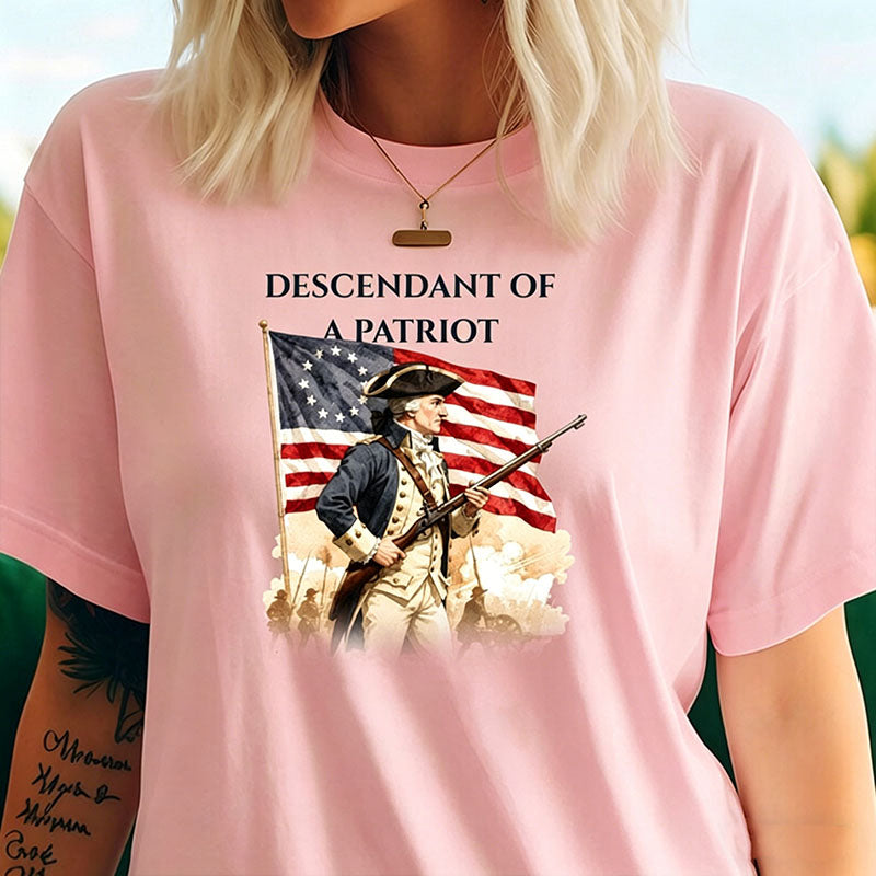 Custom Descendant of a Patriot T-shirt, American Revolutionary War Ancestry Heritage Family Name Tee
