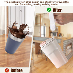 350ml Insulated Stainless Steel Coffee Cup - Leak-Proof Lid & Portable Strap, Reusable Travel Mug for Hot & Cold Drinks, Pastel Pink Gradient