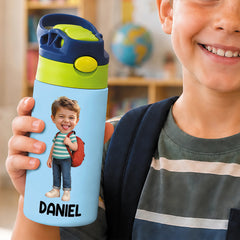 Custom Photo Kids Insulated Water Bottle - Personalized Back To School Gifts For Kids - Adventure Starts Here