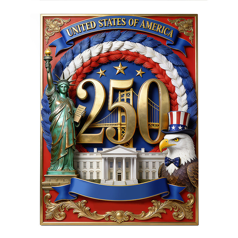 Personalized USA 250th Anniversary Commemorative Metal Sign - Custom Name Eagle Shield for Family Decor