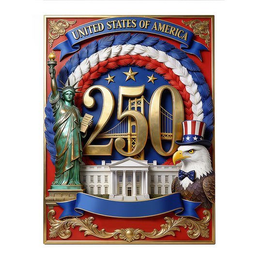 Personalized USA 250th Anniversary Commemorative Metal Sign - Custom Name Eagle Shield for Family Decor
