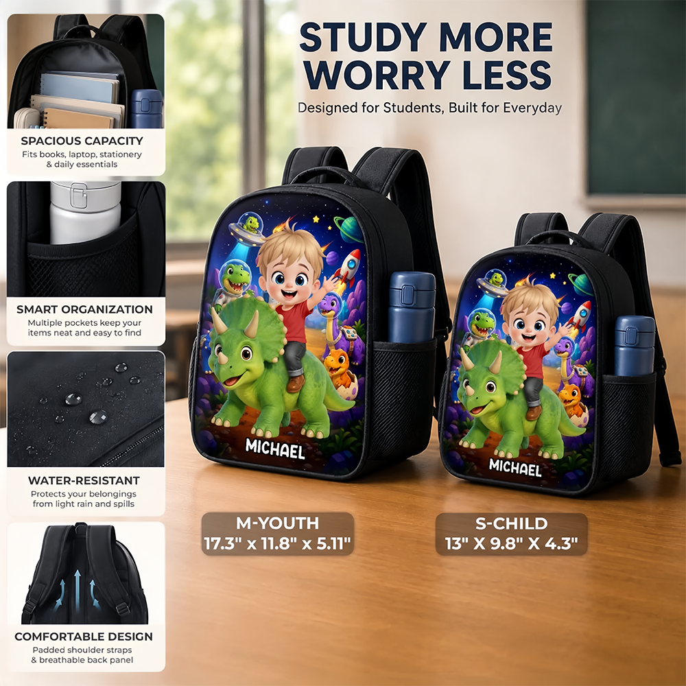 Custom Kids Front Printed Backpack - Personalized Back To School Gifts For Kids - Roar Into Fun