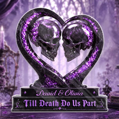 Purple Crystal Skull Couple Heart Acrylic Plaque Till Death Do Us Part Gift