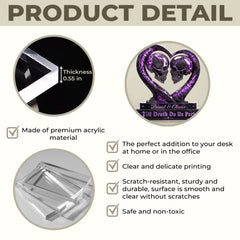 Purple Crystal Skull Couple Heart Acrylic Plaque Till Death Do Us Part Gift