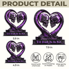 Purple Crystal Skull Couple Heart Acrylic Plaque Till Death Do Us Part Gift