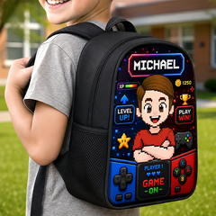 Custom Kids Front Printed Backpack - Personalized Back To School Gifts For Kids - School Mode Game On