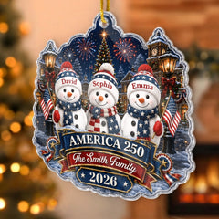 Custom Acrylic Ornament - Personalized America 250th Anniversary Christmas Gifts For Mom, Dad, Brother, Sister - Walking In A Patriotic Wonderland