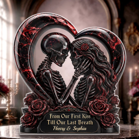 Personalized Gothic Skeleton Couple Heart Acrylic Plaque Custom Name Anniversary Gift