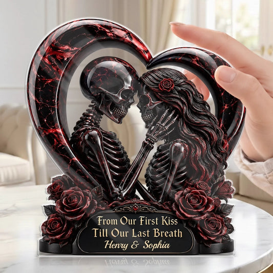 Personalized Gothic Skeleton Couple Heart Acrylic Plaque Custom Name Anniversary Gift
