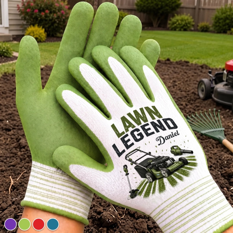 Custom Coated Grip Gardening Gloves - Personalized Birthday Garden Gifts For Gardeners, Husband, Son, Grandson, Brother, Grandpa, Dad, Yourself - Lawn Legend At Work