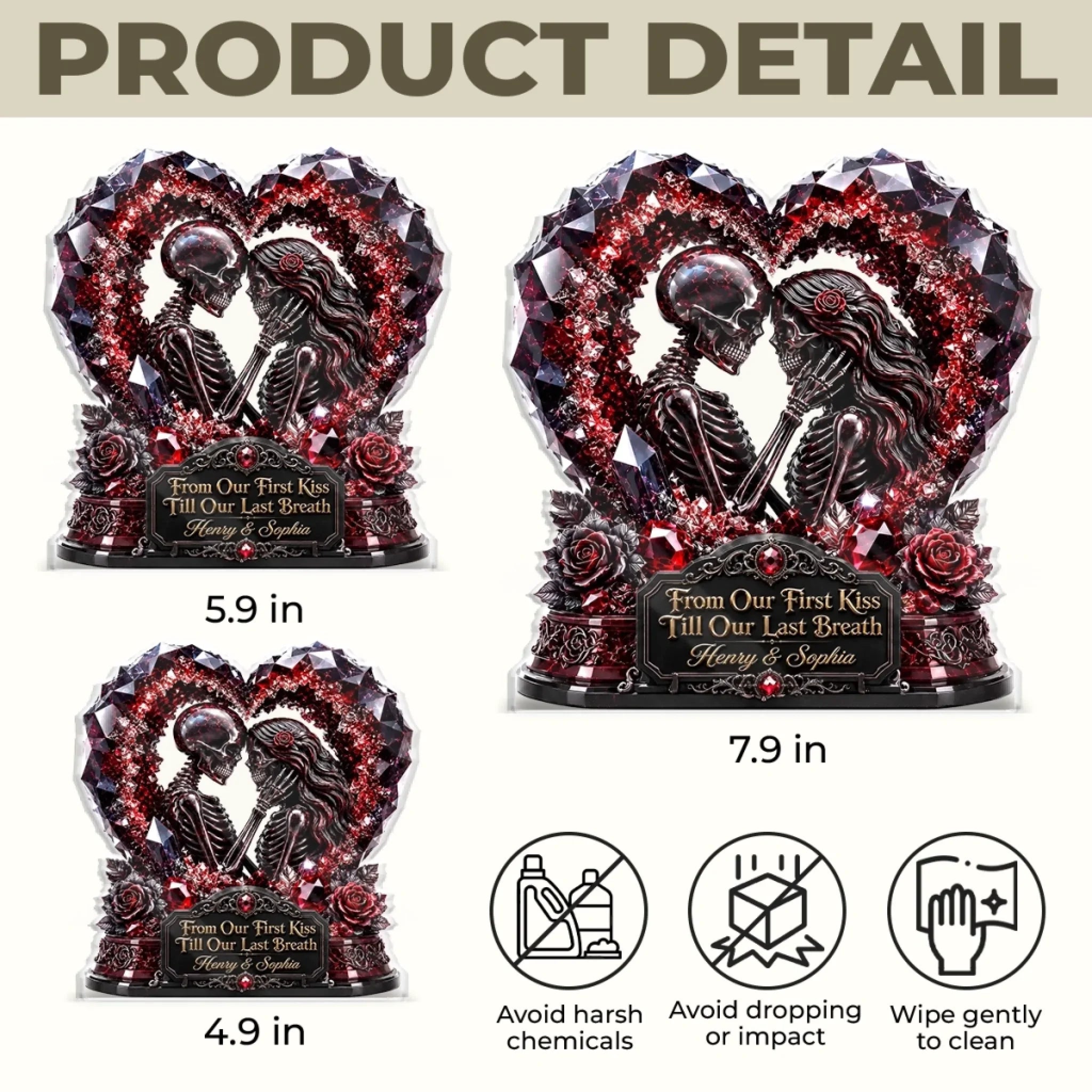 Red Gem Gothic Skeleton Couple Heart Custom Name Tabletop Sign