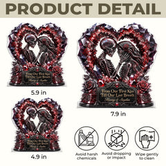 Red Gem Gothic Skeleton Couple Heart Custom Name Tabletop Sign
