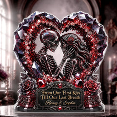Red Gem Gothic Skeleton Couple Heart Custom Name Tabletop Sign