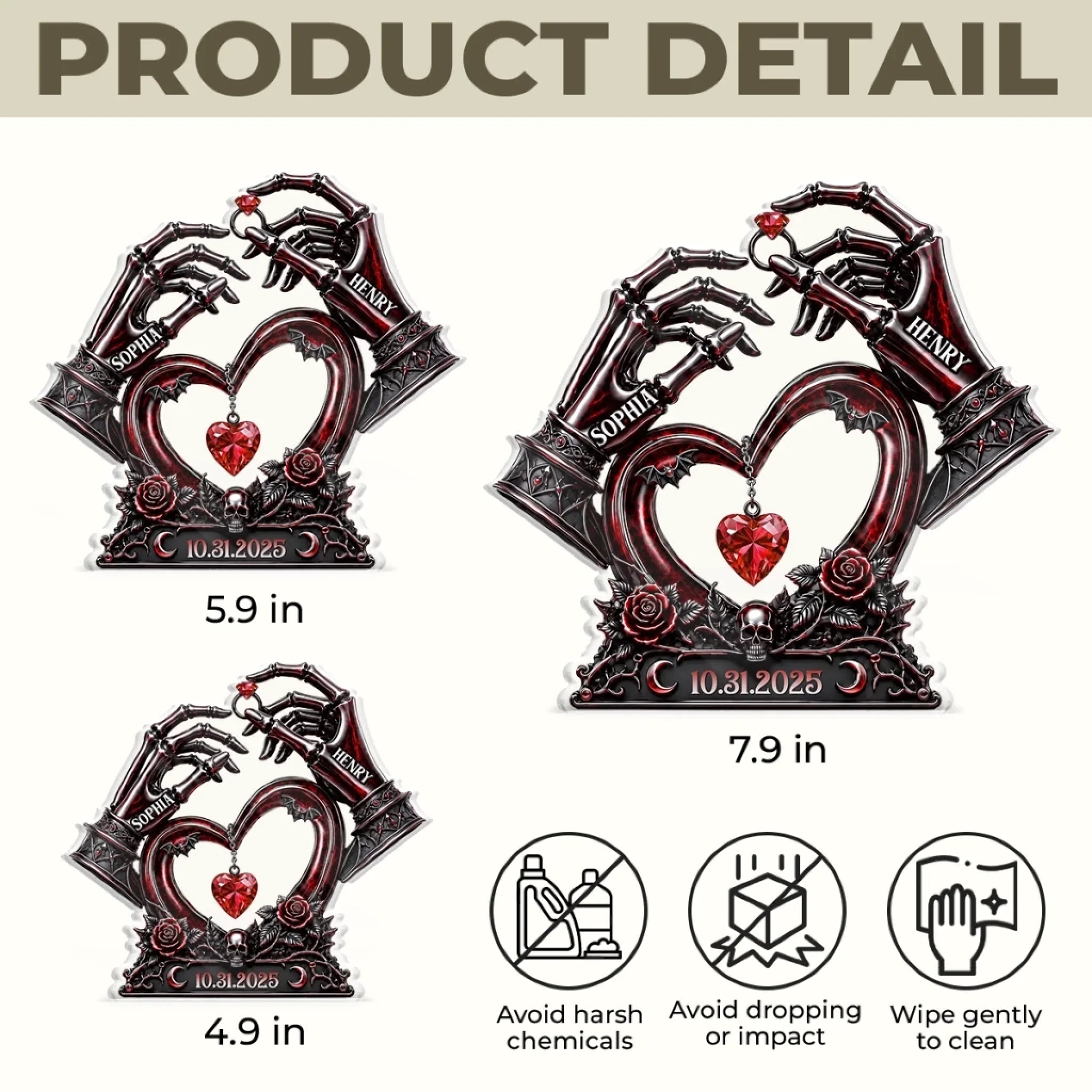 Custom Gothic Skeleton Hand Heart Acrylic Plaque Personalized Couple Gift