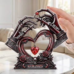 Custom Gothic Skeleton Hand Heart Acrylic Plaque Personalized Couple Gift