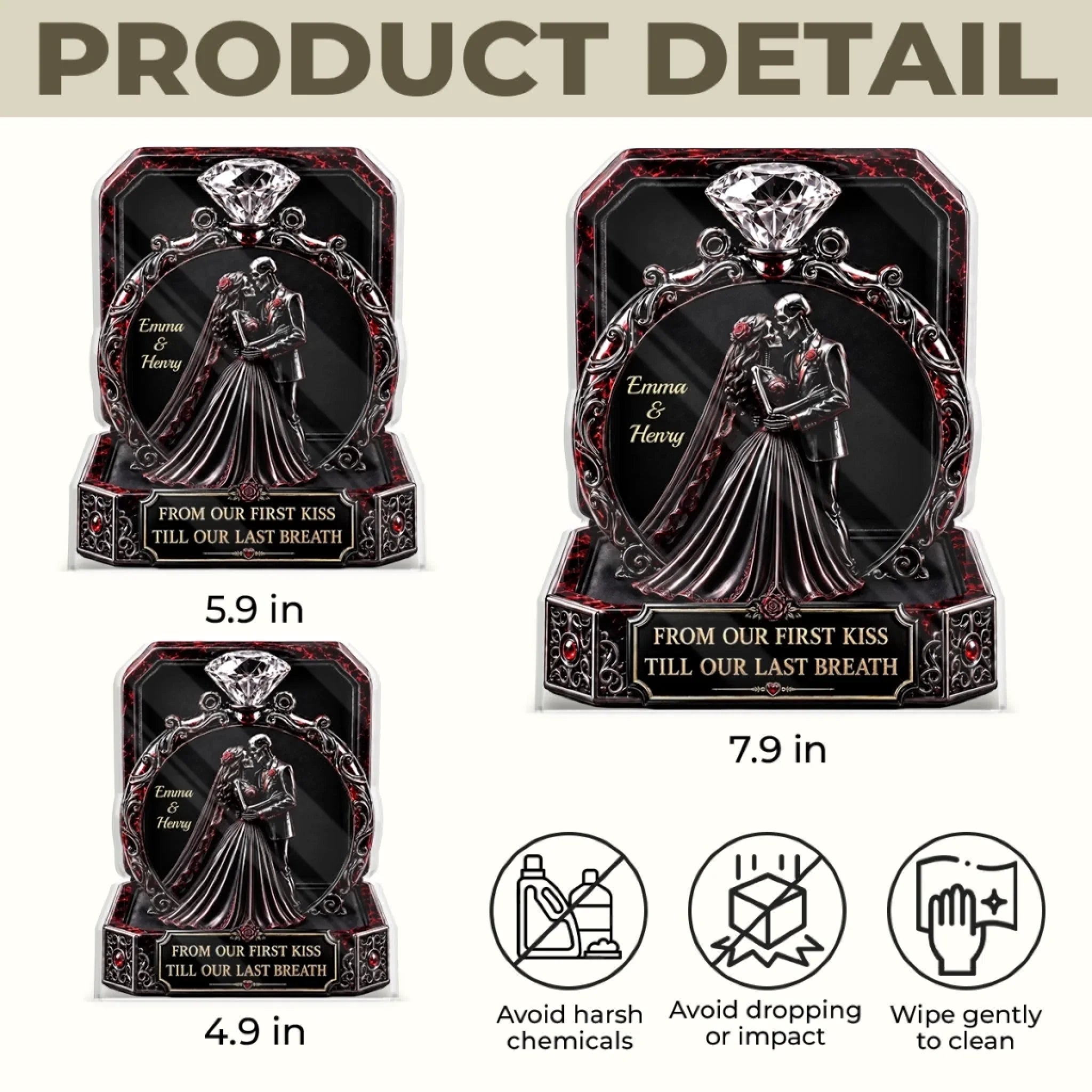 Custom Skull Couple Ring Frame Acrylic Ornament Gothic Anniversary Keepsake