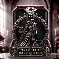 Custom Skull Couple Ring Frame Acrylic Ornament Gothic Anniversary Keepsake