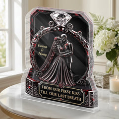 Custom Skull Couple Ring Frame Acrylic Ornament Gothic Anniversary Keepsake
