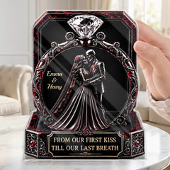 Custom Skull Couple Ring Frame Acrylic Ornament Gothic Anniversary Keepsake