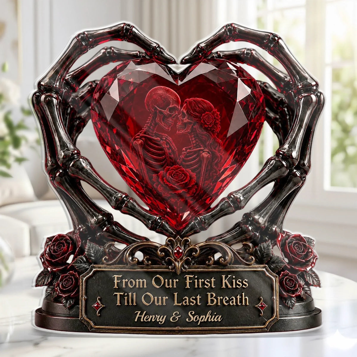 Custom Gothic Skeleton Acrylic Plaque - Personalized Halloween Decor, Anniversary Wedding Gifts For Husband And Wife, Him And Her - Together For Eternal Life Always