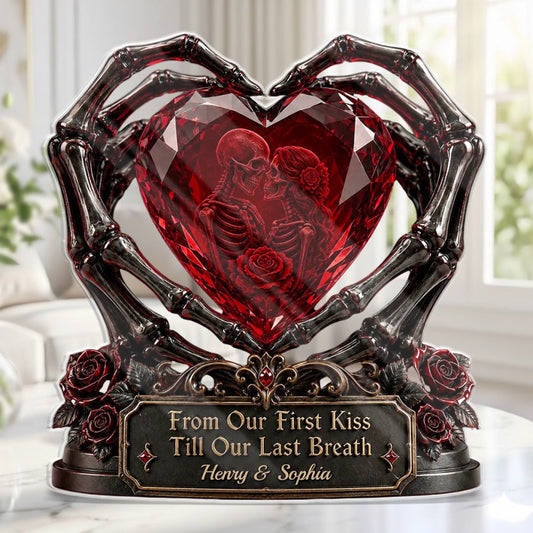 Custom Skull Couple Red Heart Diamond Acrylic Ornament Gothic Lover Keepsake