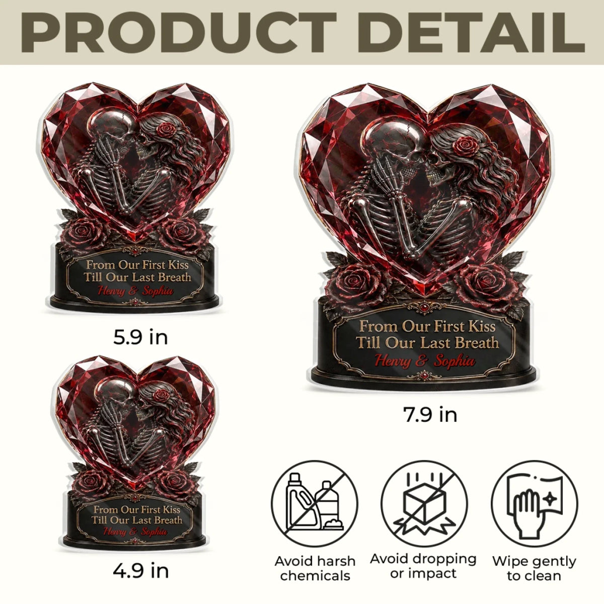 Ruby Heart Skeleton Couple Acrylic Plaque Personalized Wedding Decor