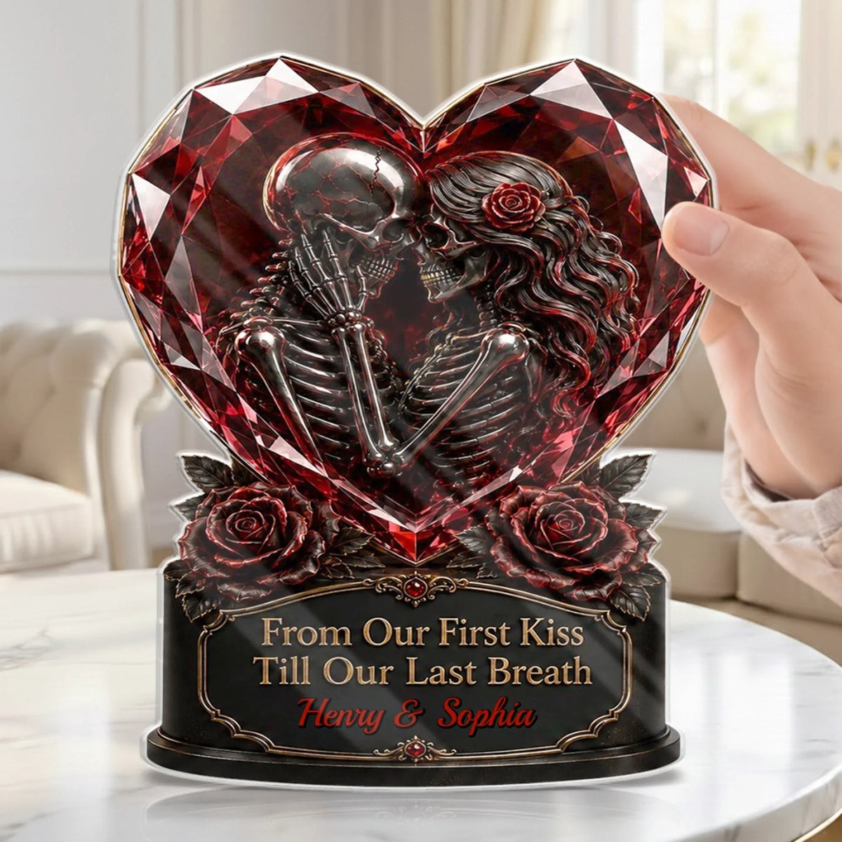 Ruby Heart Skeleton Couple Acrylic Plaque Personalized Wedding Decor