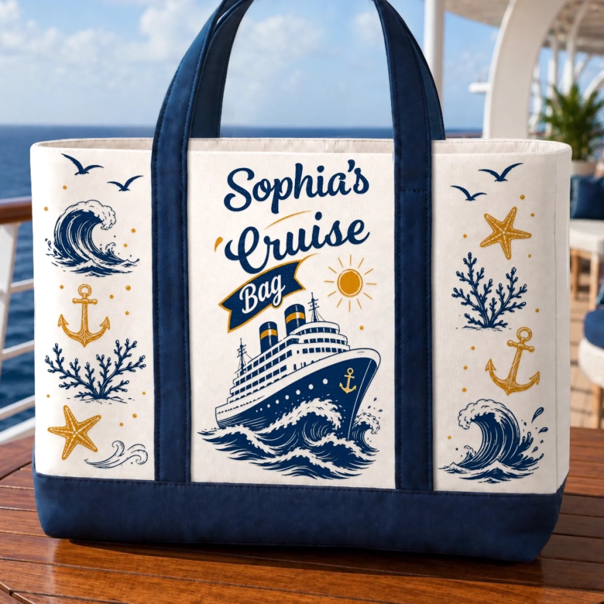 Custom Canvas Tote Bag - Personalized Summer Vacation And Travel Gifts For Mom, Dad, Brother, Sister - Sea Days Best Days