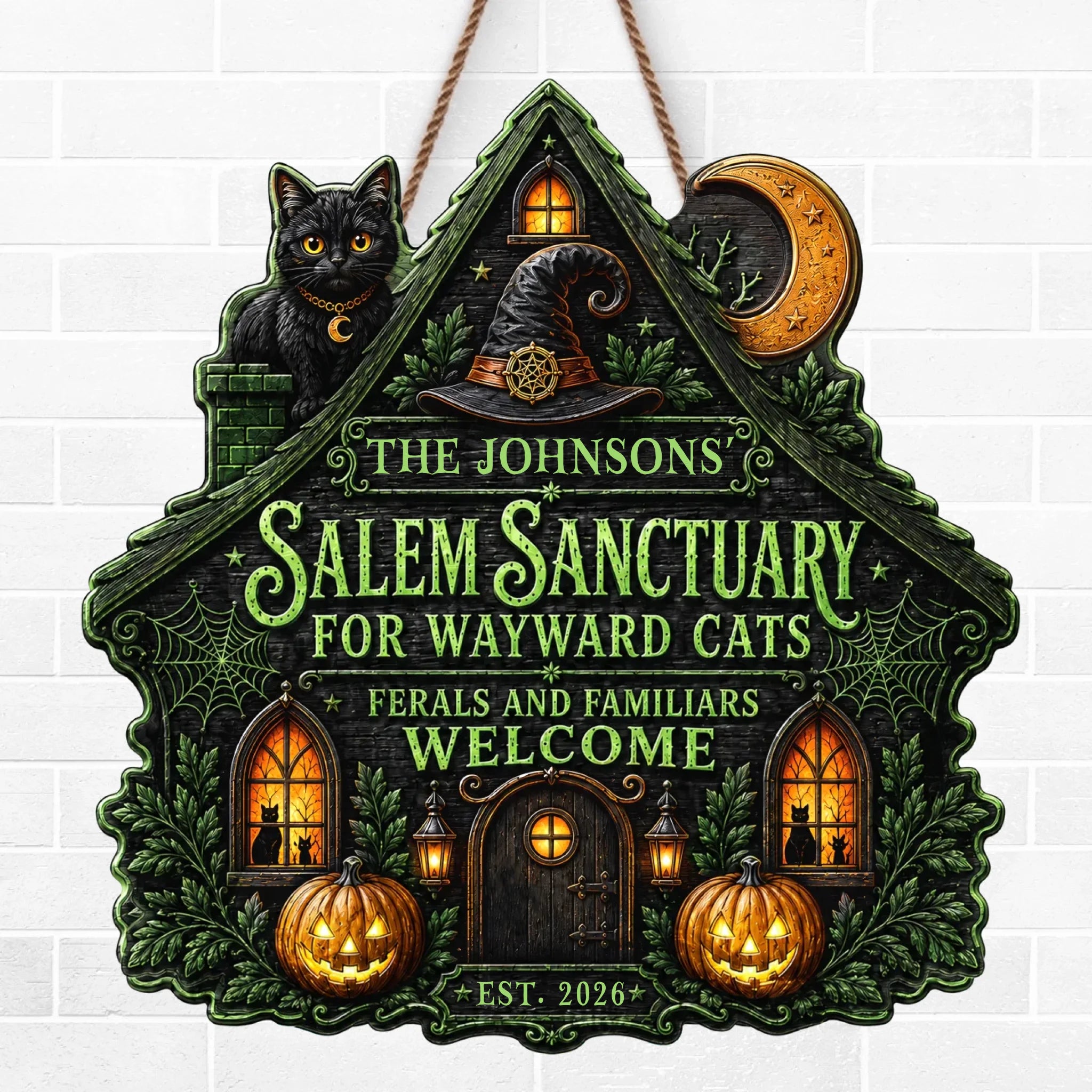 Custom Wood Sign -  Personalized Halloween Decor Birthday Gifts For Mom, Dad, Brother, Sister - Spooky Cats Welcome Here