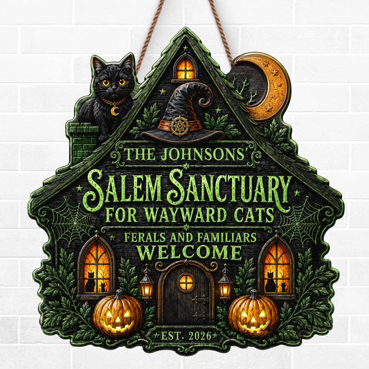 Custom Wood Sign -  Personalized Halloween Decor Birthday Gifts For Mom, Dad, Brother, Sister - Spooky Cats Welcome Here