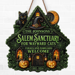 Custom Wood Sign -  Personalized Halloween Decor Birthday Gifts For Mom, Dad, Brother, Sister - Spooky Cats Welcome Here