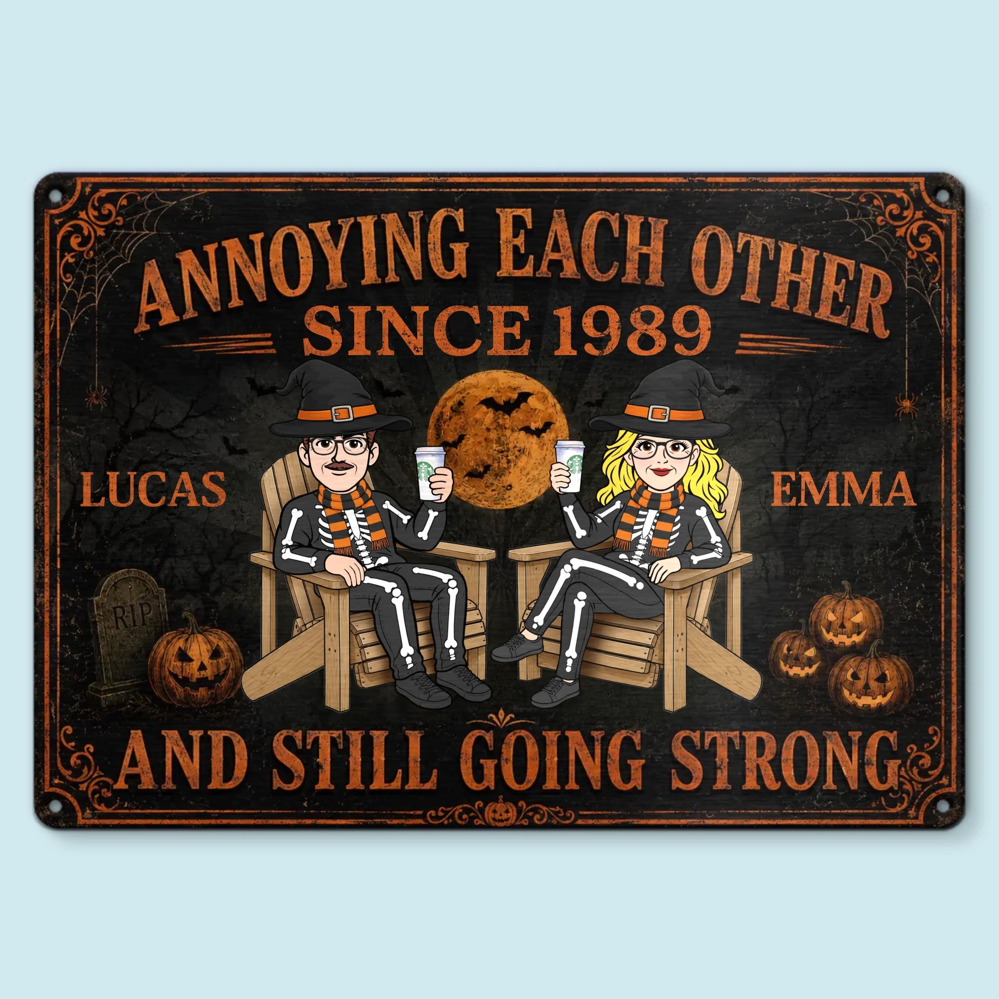 Custom Pumpkin Home Decor Metal Sign - Personalized Halloween Anniversary Wedding Gifts For Husband And Wife, Him And Her - Forever My Spooky Soulmate