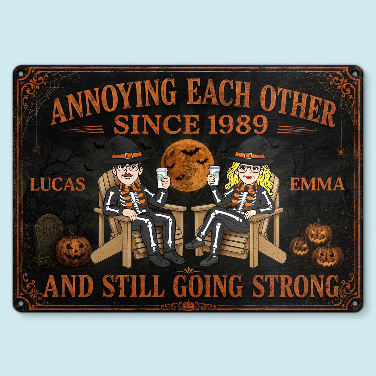 Custom Pumpkin Home Decor Metal Sign - Personalized Halloween Anniversary Wedding Gifts For Husband And Wife, Him And Her - Forever My Spooky Soulmate