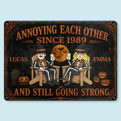 Custom Pumpkin Home Decor Metal Sign - Personalized Halloween Anniversary Wedding Gifts For Husband And Wife, Him And Her - Forever My Spooky Soulmate