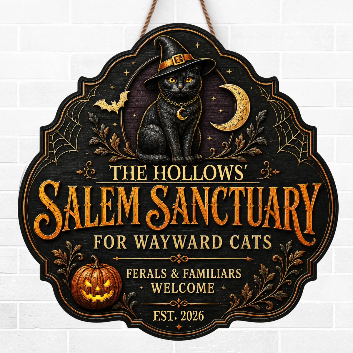 Custom Wood Sign -  Personalized Halloween Decor Birthday Gifts For Mom, Dad, Brother, Sister, Kids - Spooky Season Feline Love