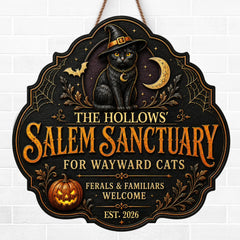 Custom Wood Sign -  Personalized Halloween Decor Birthday Gifts For Mom, Dad, Brother, Sister, Kids - Spooky Season Feline Love